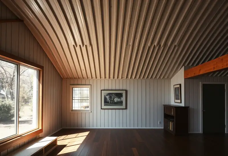 Illustration of house with a standing-seam metal roof in a 1958-era home