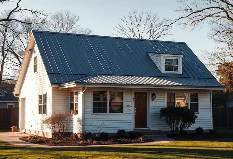 Illustration of house with a standing-seam metal roof in a 1958-era home